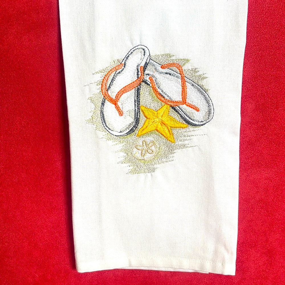 Sandals on the Beach Embroidered Hand Towel